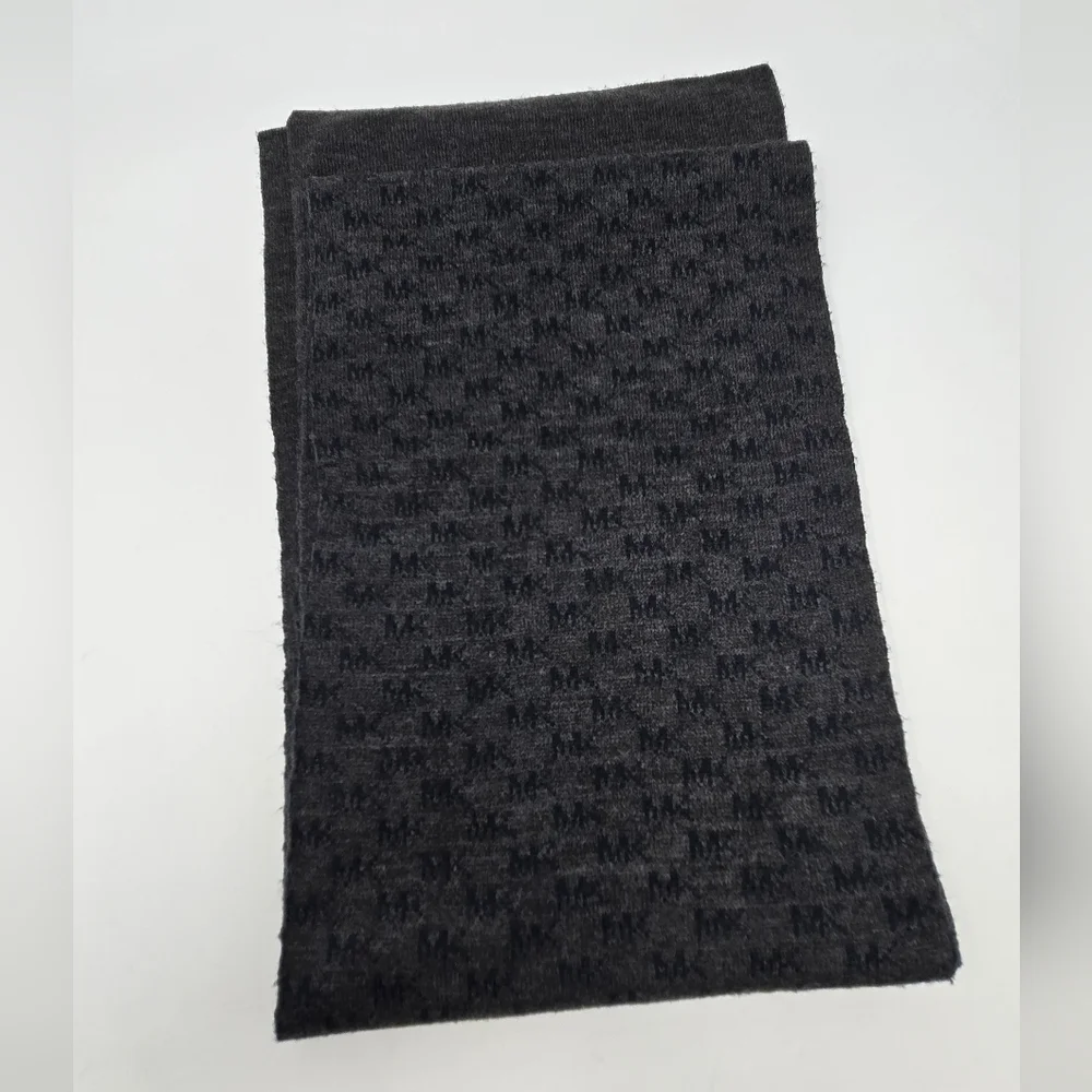 MICHAEL KORS LONG SCARF DARK GREY BLUE MK LOGO PRINT UNISEX MENSWEAR MENS OS